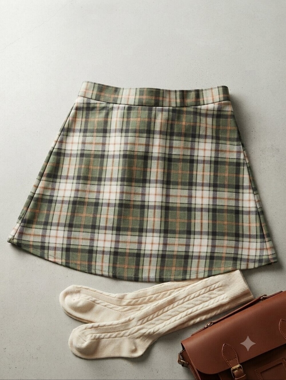 HALARA Green Plaid Stretchy Mini Skirt With Built In Shorts